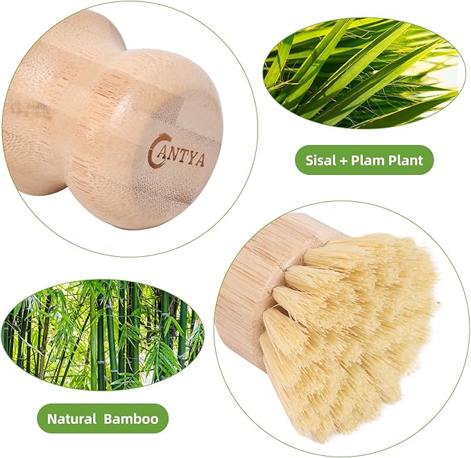 Bamboo Dish Brush Set 4-Pack, Eco Potato Scrubber, Kitchen Brush Environmental Protection and Durable, Bamboo Dish Scrubber for Cleaning Pots, Pans, Grills and Stoves