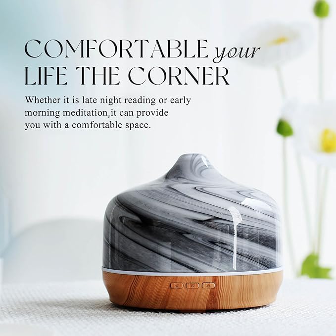 Porseme 500ml Glass Essential Oil Diffuser Aromatherapy Ultrasonic Cool Mist Humidifier 15-21 Running Hours Waterless Auto-Off Air Diffusers for Sleeping,Yoga,Office Working,Spa and Rest (Ink)