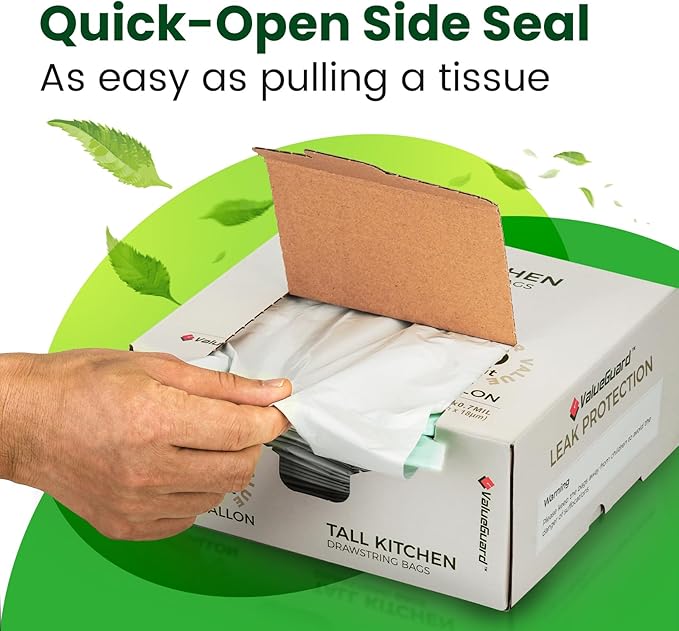 Large Trash Bag 13 Gallon Tall Drawstring 100% Post-Consumer Recycled Garbage Bag Waste Bag for Kitchen Office