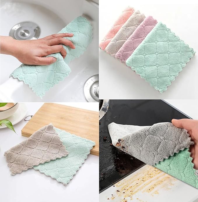 10 Pack Kitchen Cloth, Microfiber Dish Towels Washcloths, Super Absorbent Coral Velvet Dishtowels, Premium Cleaning Cloths,Non-Stick Oil Quick Dry Dish Towels, Soft Tea Towels, Table Cleaning Cloths.