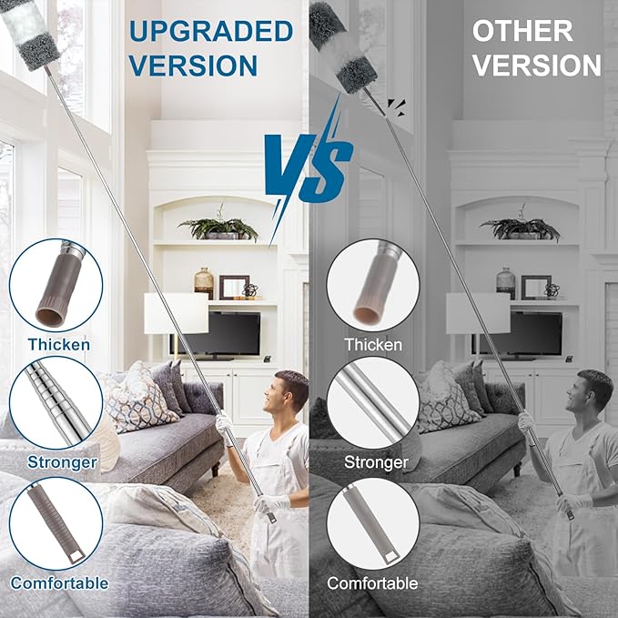Microfiber Duster, 4PCS with Extension Pole(Stainless Steel) 30 to 100 Inches, Reusable Bendable Dusters, Washable Lightweight Dusters for Cleaning Ceiling Fan, High Ceiling, Blinds, Furniture, Cars