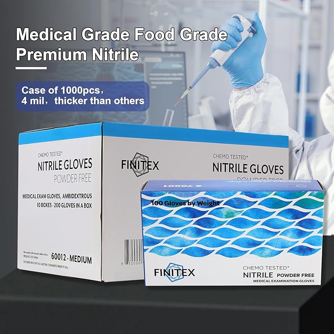 FINITEX Nitrile Disposable Medical Exam Gloves 4 mil Powder-free Latex-Free 100 PCS Examination Home Cleaning Food Gloves