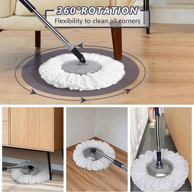Spin Mop and Bucket Set,Masthome EasyWring Microfiber Spin Mop with 3 Mop Pads,Pedal Spinning Mops and Bucket with Wringer Set for Floor Cleaning - Home & Office Suitable