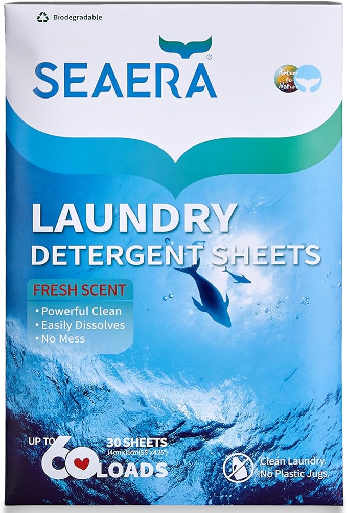 Travel Eco-Friendly Laundry Detergent Sheets 60 Loads | Plastic-Free, Fresh Scent, Liquidless Strips |Sensitive Skin Safe | Hypoallergenic