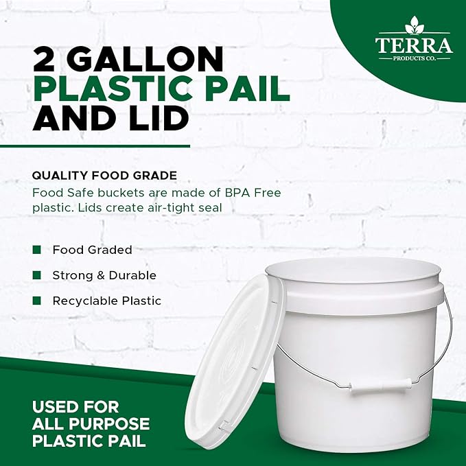 White Pails and Lids - Heavy Duty Buckets for Storage - Economical, Durable and Easy to Use (2Gallon 5Pack)