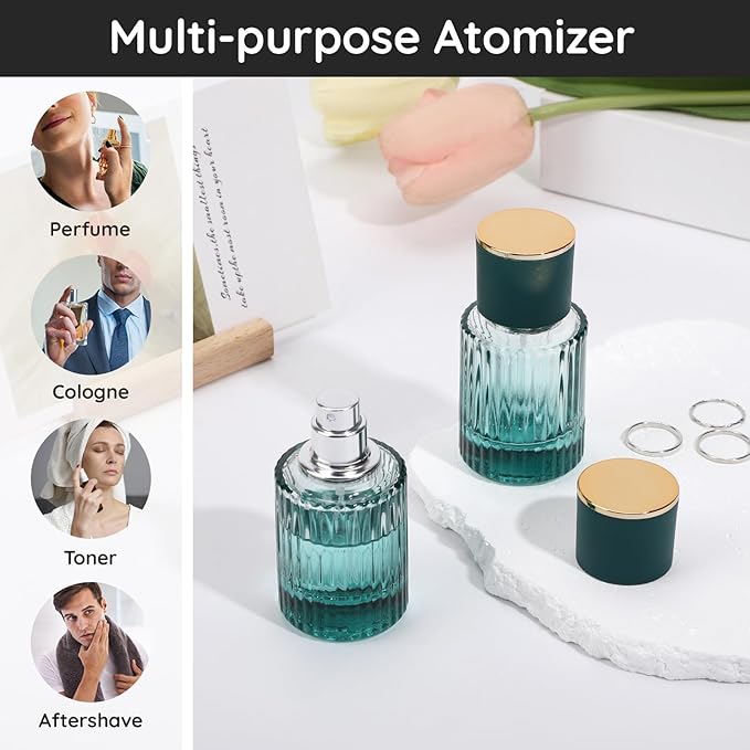 Segbeauty 1oz Empty Vintage Glass Perfume Bottles for Women, 4 Packs 30ml Refillable Perfume Atomizer for Travel, Small Cologne Spray Bottle, Green Travel Cologne Atomizer with Refill Tool for Men