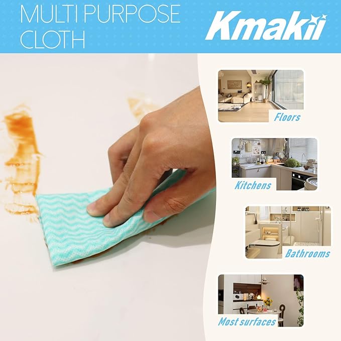 KMAKII Handi Wipe Reusable Cloths - Multi-Purpose Cleaning Cloths and Towels, Absorbent, Quick-Dry, Durable Wipes for Kitchen and Home, Green, 11.8 x 21 inches, Pack of 40