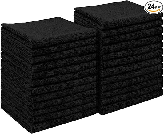 AIDEA Microfiber Cleaning Cloth Black 24PK, Microfiber Towels for Cars, Premium Car Cloths, Dusting Cloth Lint Free Cleaning Rags for SUVs, House, Kitchen, Window, Workshops,11.5×11.5"
