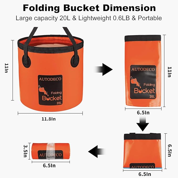 AUTODECO 2 Pack Collapsible Bucket 5 Gallon Container Folding Water Bucket Portable Wash Basin for Outdoor Travelling Camping Fishing Gardening Car Washing 20L