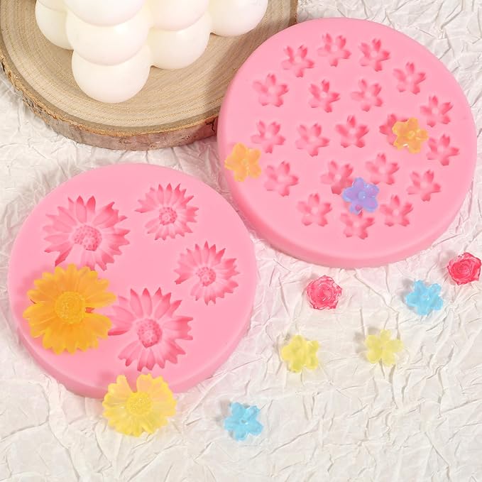 5 Pcs Flower Silicone Molds, Daisy Chocolate Fondant Mold, for Cupcake Toppers, Wedding Cake Decorations, Cookie Candy Dough Flower Paste Resin Ornaments Desktop Decoration Clay Modeling