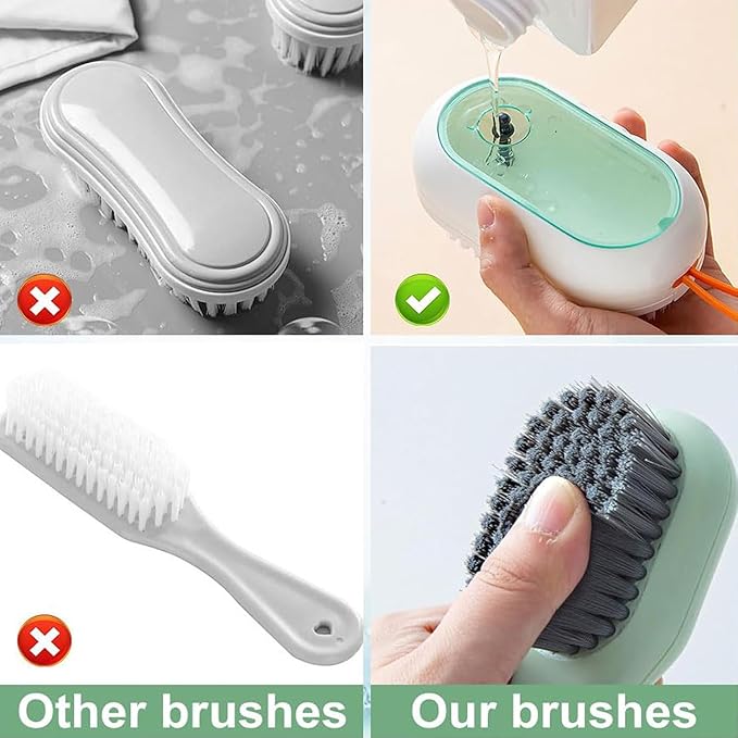 2 in 1 Multifunction Cleaning Brush, Multifunctional Cleaning Brush with Soap Dispenser, Liquid Filled Laundry Brush, Household Cleaning Clothes Shoes Brush with Liquid Box (Green)