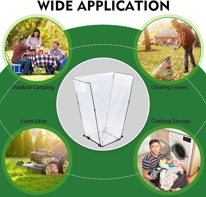 FEED GARDEN Trash Bag Holder, Outdoor Metal Leaf Bag Holder Stand, Garbage Bag Frame Holder for 30-45 Gallon Bags for Leaves, Camping, Yard Weeding, Lawn Party