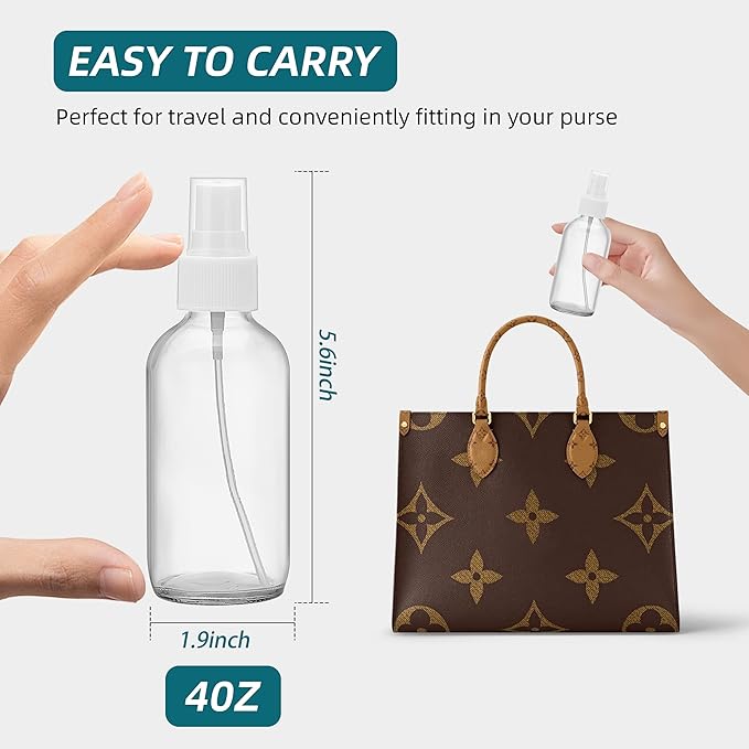 Clear Glass Spray Bottles 4 oz, Small Empty Spray Bottles for Essential Oils, Fine Mist for Face, Hair, Plants, Travel, Perfumes, Cleaning Solutions - 4 Pack