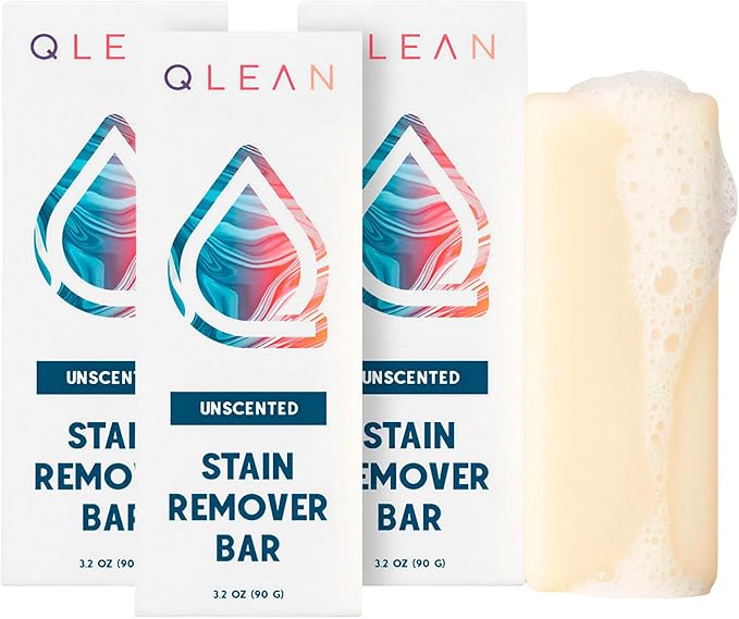 QLEAN Vegan Stain Remover Bar for Fabrics, Laundry Bar Soap for Clothes – Plant-Based, Travel-Friendly Stain Remover for Grease, Wine, Coffee, Grass & More – Non-Toxic & Safe for Delicates (3)
