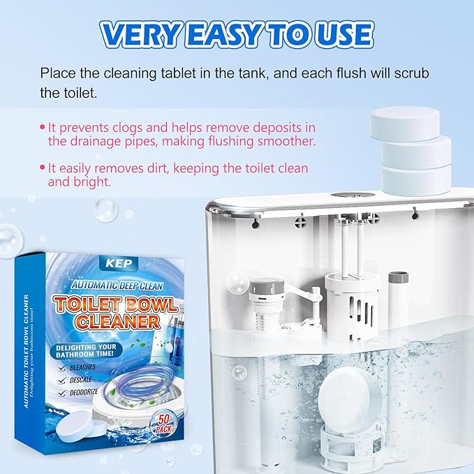 Automatic Toilet Bowl Cleaner Tablets–Fresh Scent,50 PACK,Long-Lasting Clean–Safe for Tanks&Pipes Deodorizing and Descaling–Bathroom Cleaner Against Tough Stains Keeps Bowl Clean Between Washes-easy A