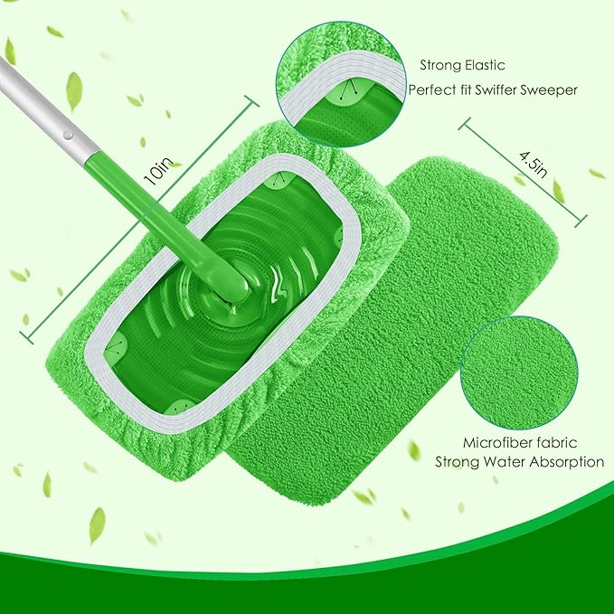Reusable Wet Pads for Swiffer Sweeper Mop - Dry Sweeping Cloths & Wet Mopping Cloths for Household Cleaning - Washable Microfiber Pads for Mopping Floors - 6 Pack (Mop is not Included)