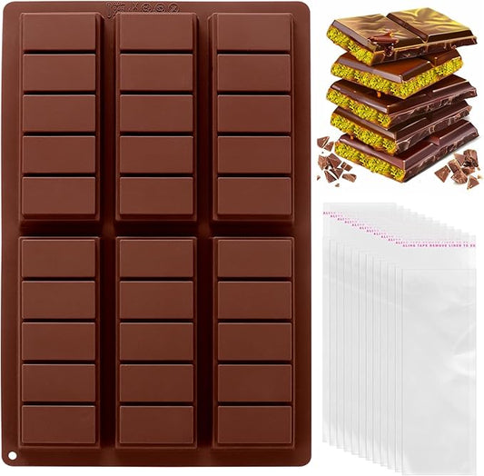 Mity Rain Chocolate Bar Mold Deep, Silicone Thick Mold for Stuffed Bars, Rectangle Knafeh Pistachio Break Apart Candy Molds With 100pcs Storage Bags