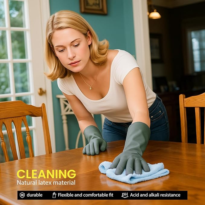 Rubber Dishwashing Gloves for Kitchen 4 Pairs Cleaning Household Dish Washing Reusable & Waterproof Latex Glove(Large)