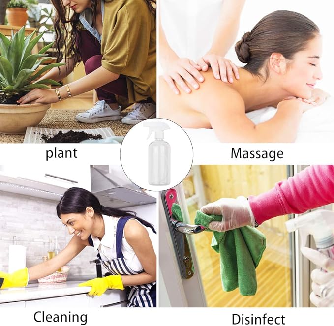 UUJOLY 17 oz Plastic Spray Bottle Trigger Empty Spray Bottles Clear Refillable Container for Water, Essential Oils, Hair, Cleaning Products, Adjustable Head Sprayer and Stream (2 Pack)