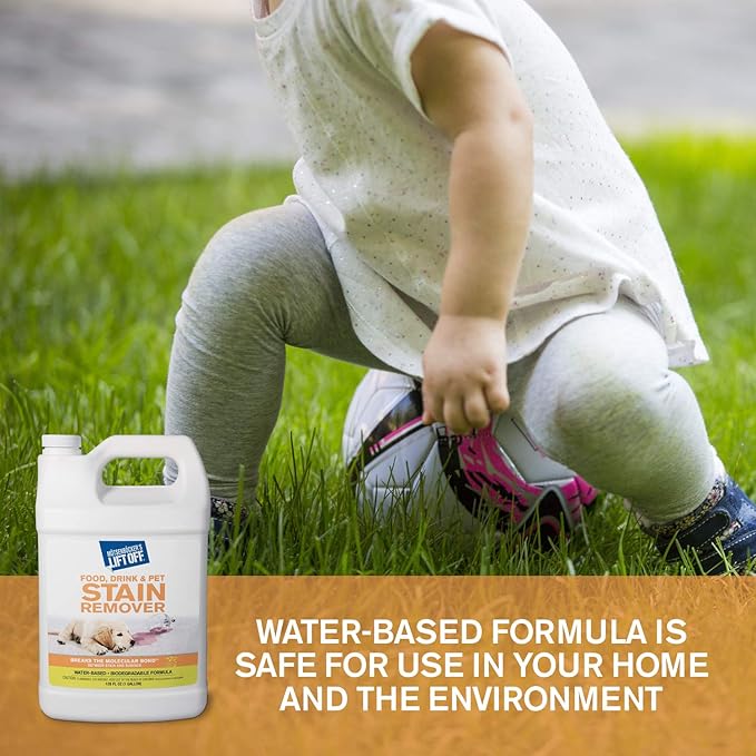 Motsenbocker's Lift Off 40601-4PK Food, Drink, and Pet Stain Remover Eliminates Tough Stains from Multiple Surfaces, Excellent as a Pre-Wash Laundry Treatment, Water-Based, 1 Gallon, Pack of 4