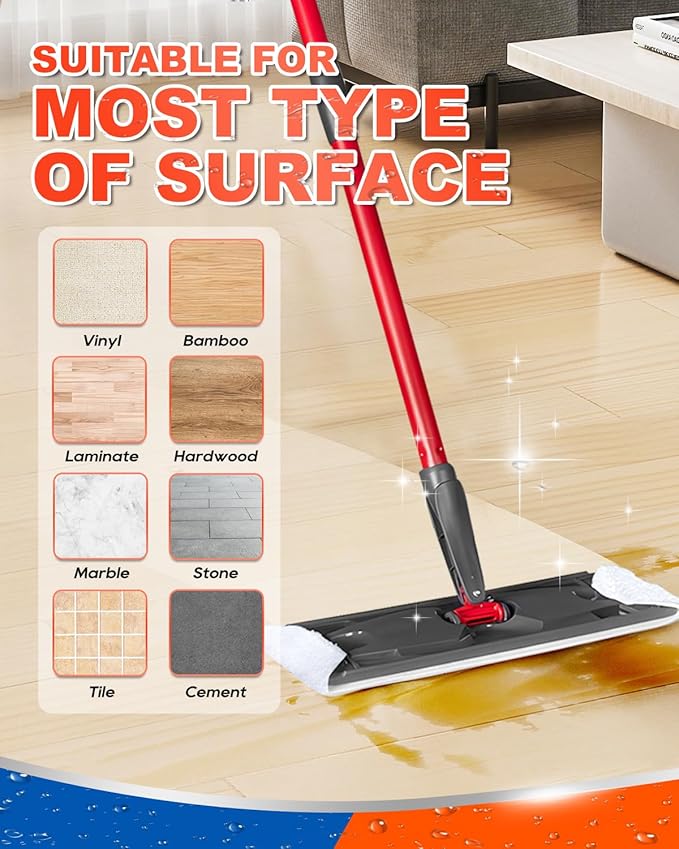 Mop Replacement Pads Compatible with O Cedar H2prO Flat Mop System Mop Pads for H2 prO Flat Mop System Replacement Mop Refills Flat Mop Head, 4 Pack