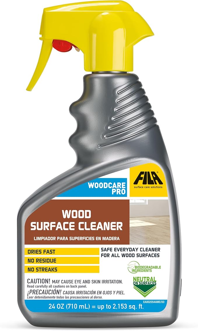 FILA Surface Care Solutions WOODCARE PRO Surfaces, Suitable Floor Spray, Furniture Cleaner, Dries Fast, Does not Damage Wood Kitchen, No Color, 24 Fl Oz