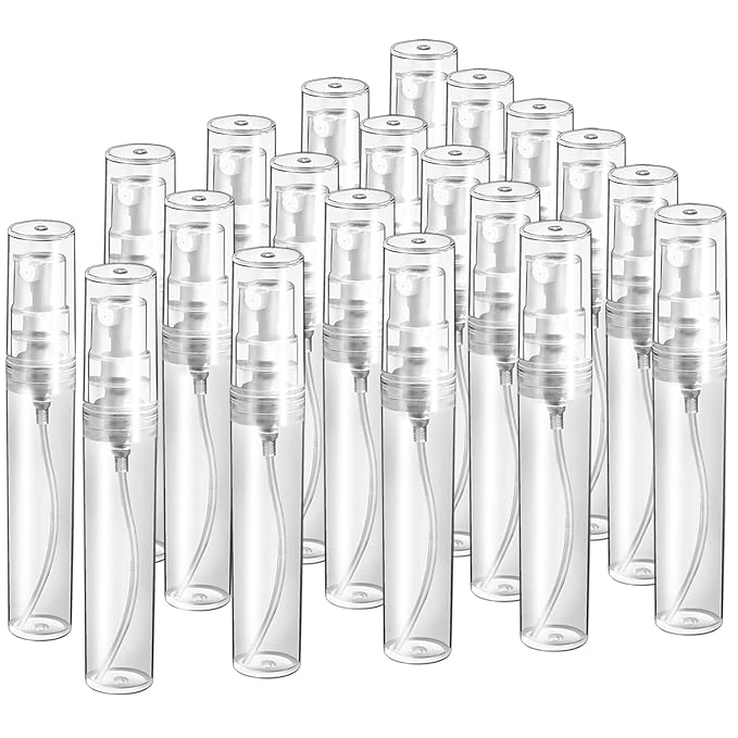 Teenitor 20Pcs Mini Spray Bottle, Travel Spray Bottle 5ml Plastic, Fine Mist Atomizer for Perfume, Mini Refillable Bottle, Empty Bottle for Travel