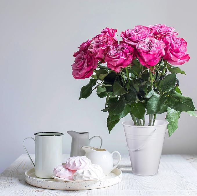 Sadnyy 6 Pack Galvanized Bucket, 5" Metal Bucket with Handles, Metal Buckets and Pails, Kids Party Supplies, Toy Container Table Centerpiece Decoration(White)