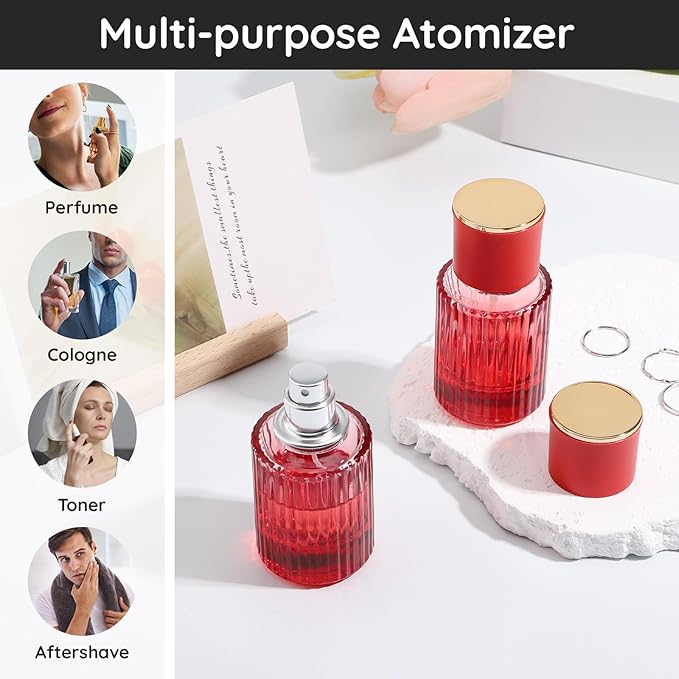 Segbeauty 1oz Perfume Spray Bottle, 30ml Red Vintage Refillable Perfume Bottle Glass Sprayer Bottles for Women, 2Pcs Large Cosmetic Cologne Travel Atomizer Portable Clear Cologne Container for Travel