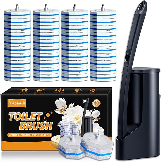 Disposable Toilet Brush - Toilet Bowl Cleaner, Toilet Cleaning Supplies, Toilet Brush with Holder, Toilet Bowl Cleaner Wands，40 Refills for Toilet Cleaning and Hygienic Bathroom Maintenance