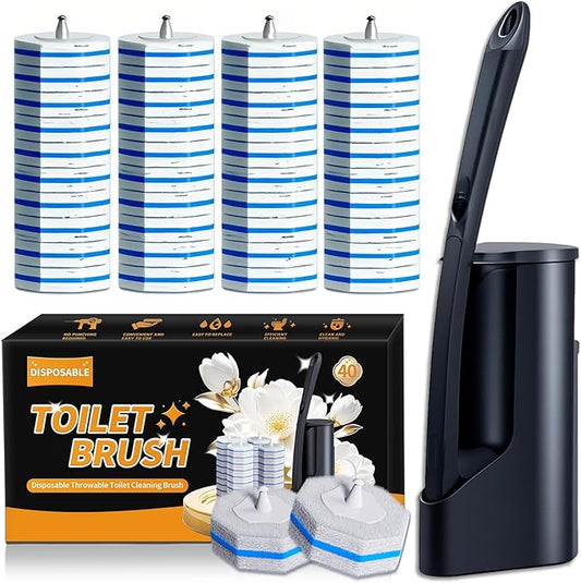 Disposable Toilet Brush - Toilet Bowl Cleaner, Toilet Cleaning Supplies, Toilet Brush with Holder, Toilet Bowl Cleaner Wands，40 Refills for Toilet Cleaning and Hygienic Bathroom Maintenance