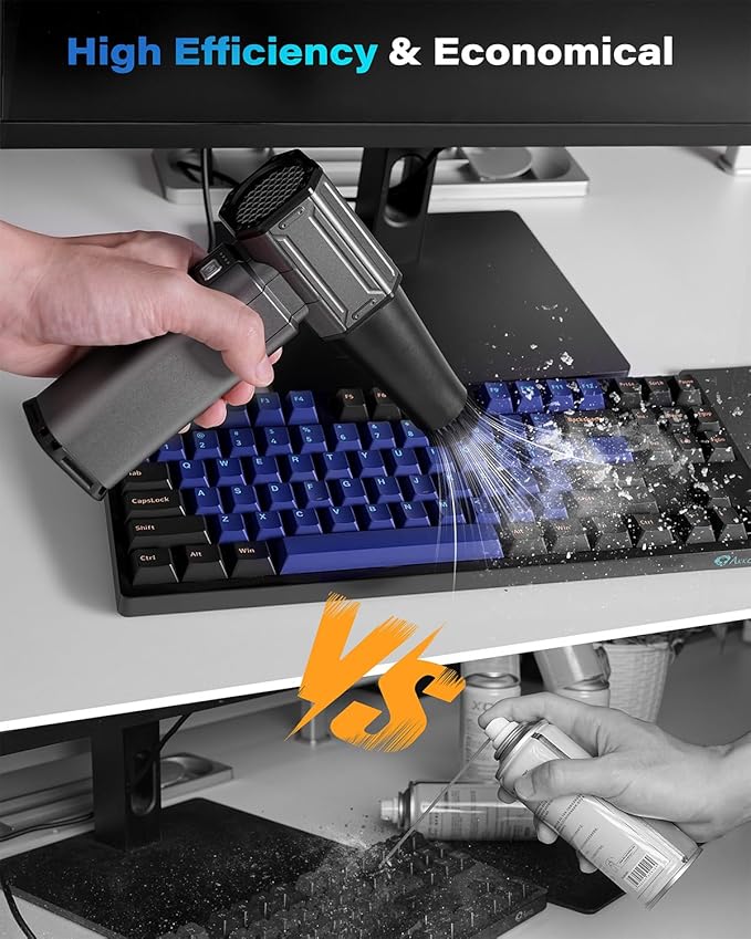 OQTIQ Electric Air Duster-Upgrade 40mm Big Motor, Compressed Air Duster with 450g Wind Pressure, 4-Gear Adjustable Cordless Air Blower for Computer, Keyboard, Car, Home Clean and Outdoor