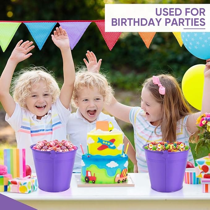 OBTANIM 7 Pack Purple Metal Buckets with Handle Galvanized Ice Pails for Plants, Succulents, Party Favors Organizing, Rustic Home Decor or Classrooms Pencil Storage (6 x 4.4 inch)