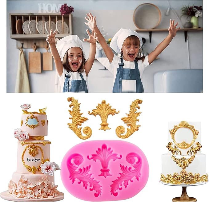 7Pcs Baroque Style Curlicues Scroll Lace Silicone Fondant Molds, Relief Flower Mould Filigree Mold 3D Cake Sculpted for Candy Gummy Decoration Cupcake Topper Jewelry Polymer Clay Crafting Projects