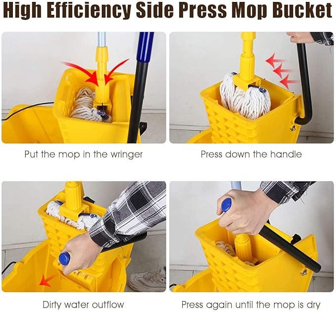 ARLIME Mop Bucket with Wringer On Wheels, 26 Quart Capacity Portable Wringer Trolley on Wheels, Side Press Floor Cleaning Wavebrake w/Handle, Mop Bucket for Home, Commercial, Restaurants