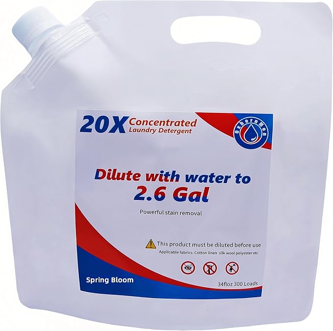 bulk Laundry Detergent Refill, 20X Concentrated,Makes 2.6 Gal (300 Loads) - Ultra Stain Fighter, HE Compatible, Low Cost per Load for Home & Commercial Use