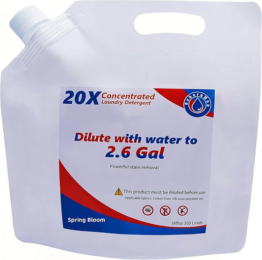 bulk Laundry Detergent Refill, 20X Concentrated,Makes 2.6 Gal (300 Loads) - Ultra Stain Fighter, HE Compatible, Low Cost per Load for Home & Commercial Use
