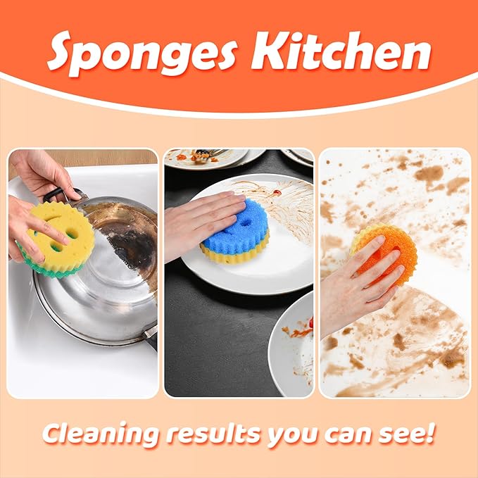 12 Colorful Smile Scrub Sponges, Temperature Controlled Dish Sponge, Double Sided Bulk Kitchen Sponges for Cleaning, Multi Functional Cleaning Sponge for Kitchen, Bathroom, Floor