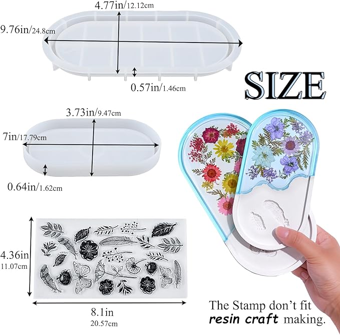Silicone Tray Molds for Epoxy Resin Mold Tray with Sides 2 PCS Butterfly Carved Jewelry Trinket Dish Concrete Plaster Mould Large Oval Storage Plate Coaster Container Cement Moulds with Clear Stamps