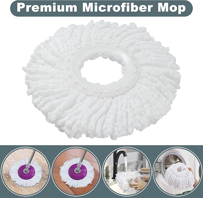 Dual Compartment Spin Mop and Bucket, Mop and Bucket with Wringer Set,360°Rotating Spinning Mopping for Floor Cleaning with 3 Microfiber Replacement Heads, 61" Extended Handle, 2X Wheel