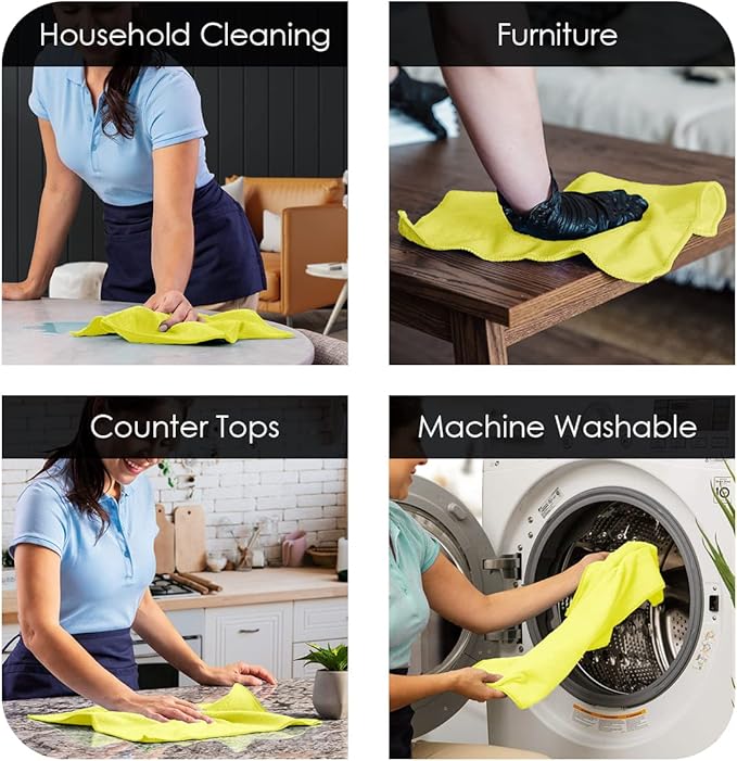 Avalon Towels Microfiber Cleaning Cloths (Value Pack of 36) Size 16" x 16", Highly Absorbent Cleaning Rags, Lint Free Cleaning Towels, Reusable and Washable, Microfiber Towels for Cars (Multi Color)