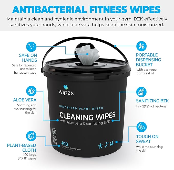 Wipex Fitness Wipes Bundle - Get 3 Buckets (1) Lemongrass, (1) Lavender, (1) Hand Sanitizing BZK, all Plant-Based Cloth, Great for Yoga Studios, Wellness Centers, and Gyms, 400 Ct (Pack of 3)