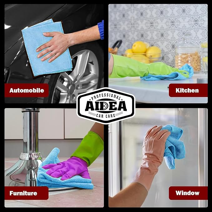 AIDEA Microfiber Cleaning Cloth Blue 10PK, Microfiber Towels for Cars, Premium Car Cloths, Dusting Cloth Lint Free Cleaning Rags for SUVs, House, Kitchen, Window, Workshops,12×12"