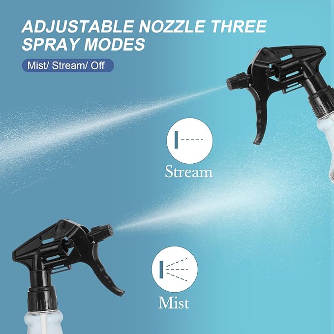 Eccliy 20 Pack 16oz Empty Spray Bottles, Leakproof Cleaning Bottles with Measurement and Adjustable Nozzle for Housekeeping, Commercial Use(Clear Cylinder,Black Spray Head)