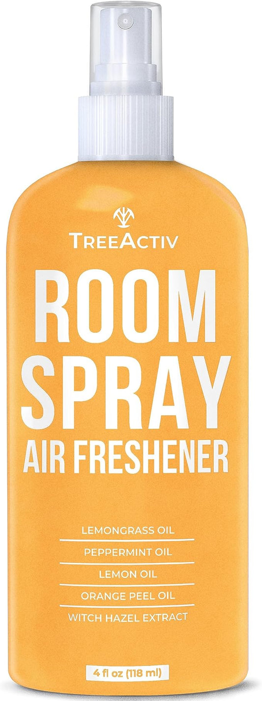 TreeActiv Aromatherapy Room Spray 4 oz, Natural Citrus Air Freshener, Essential Oil Odor Eliminator for Bedding, Pillow, Linen Mist, 1000 Sprays