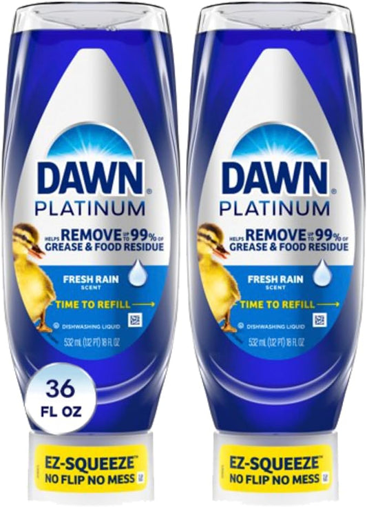 Dawn Platinum EZ-Squeeze Dish Soap, Dishwashing Liquid, Fresh Rain, 2x18oz Bundle
