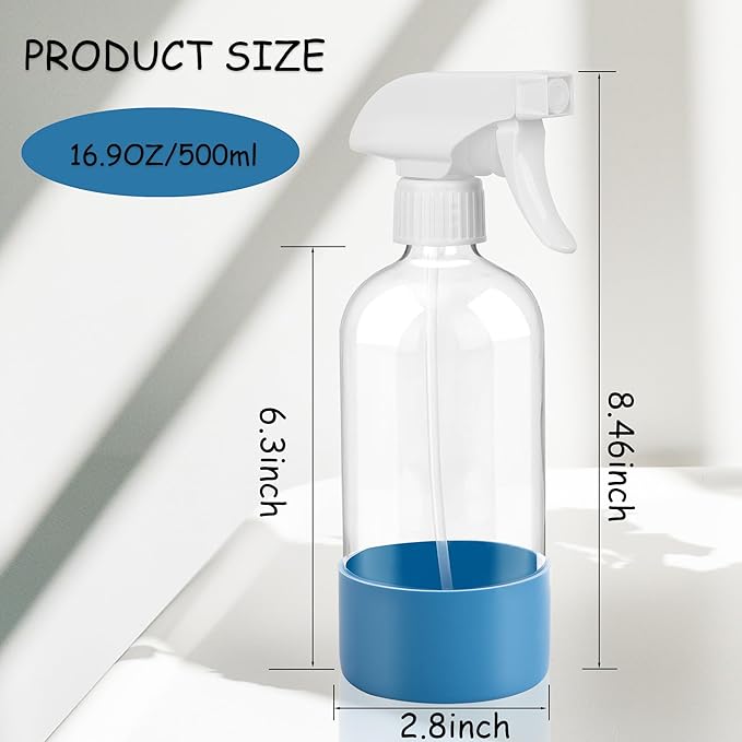 UUJOLY Plastic Spray Bottle Trigger Empty Spray Bottles Clear Refillable Container for Water, Essential Oils, Hair, Cleaning Products, Adjustable Head Sprayer and Stream, Green + Blue