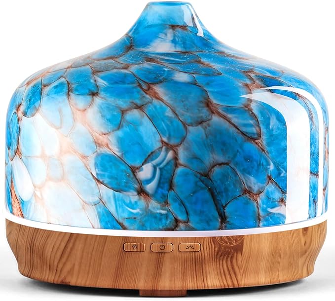 Porseme 500ml Glass Essential Oil Diffuser Aromatherapy Ultrasonic Cool Mist Humidifier 15-21 Running Hours Waterless Auto-Off Air Diffusers for Sleeping Yoga Office Working Spa and Rest (Light Blue)