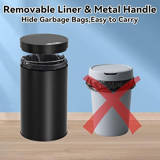 kaylowe Motion Sensor Bathroom Trash Can with Lid 4 Gallon Stainless Steel Garbage Cans Automatic Touchless Garbage Bin for Kitchen, Bedroom, Office, Living Room, Black