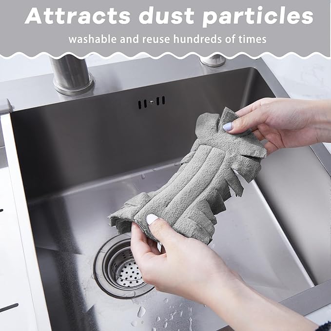 Zubebe 6 Pcs Duster Refill Reusable Fleece Duster Refills Feather Flat Dusters Multi Surface Washable Cleaning Pads Tools for Home, Blinds, Car, Pet, Furniture, Fans (Grey)